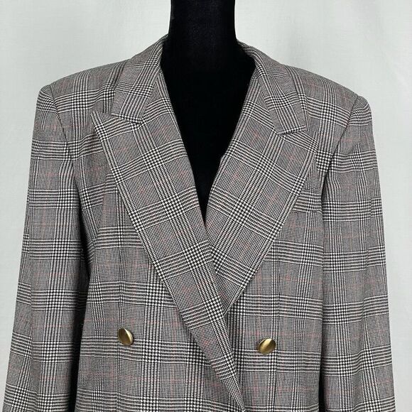 Vintage Wheaton & Katz 100% Wool Plaid Double Breasted Blazer - Women’s 12 - Picture 4 of 7